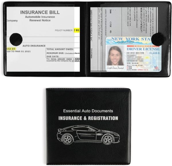 Car Registration and Insurance Card Holder, Vehicle Glove Box Car Organizer, Interior Car Accessories for Documents, Cards, License - 2 Pack