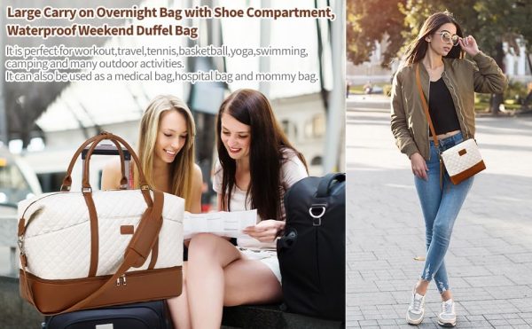 Weekender Bag, Large Travel Duffel Bag for Women, Carry on Overnight Bag with Shoe Compartment and Toiletry Bags - Image 6