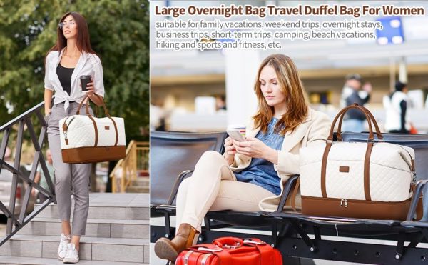 Weekender Bag, Large Travel Duffel Bag for Women, Carry on Overnight Bag with Shoe Compartment and Toiletry Bags - Image 9